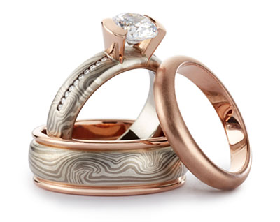red gold bridal ring set