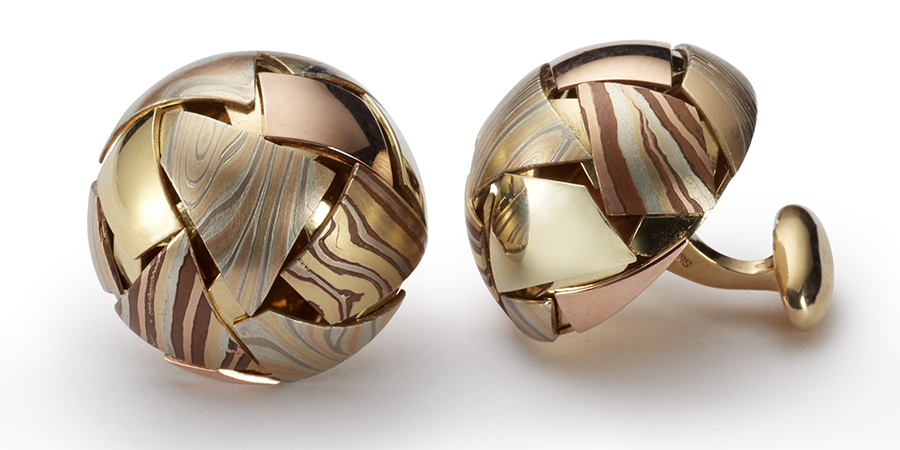 Mosaic cufflinks, designed with multi mokume combinations by George Sawyer in Minneapolis, MN
