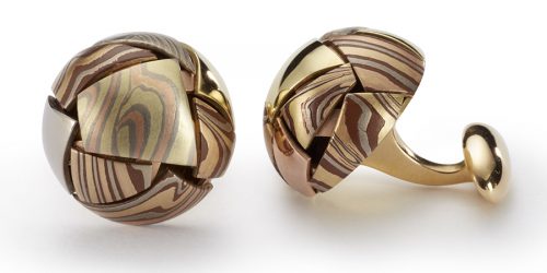 Mosaic cufflinks, designed with multi mokume combinations by George Sawyer in Minneapolis, MN